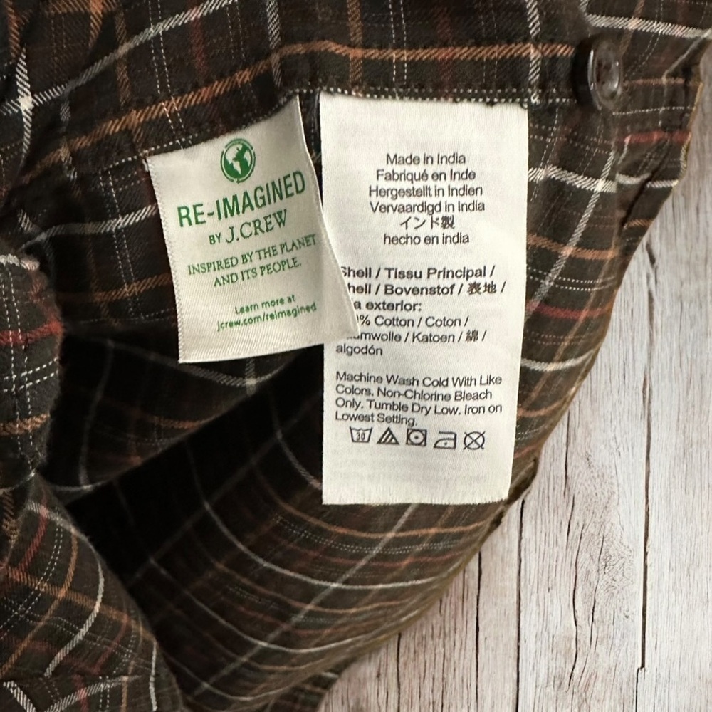 J. Crew Shirt Mens Cotton Brushed Twill Brown Plaid Button Down Shirt Sz L/Tall - Picture 4 of 5